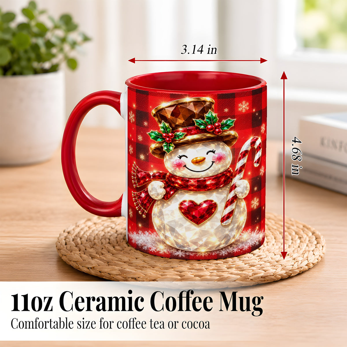 #pl[11oz|Red] Gem Snowman Coffee Mug, Christmas Snowman Mug, Ceramic Cup