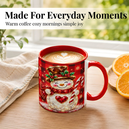 #pl[11oz|Red] Gem Snowman Coffee Mug, Christmas Snowman Mug, Ceramic Cup