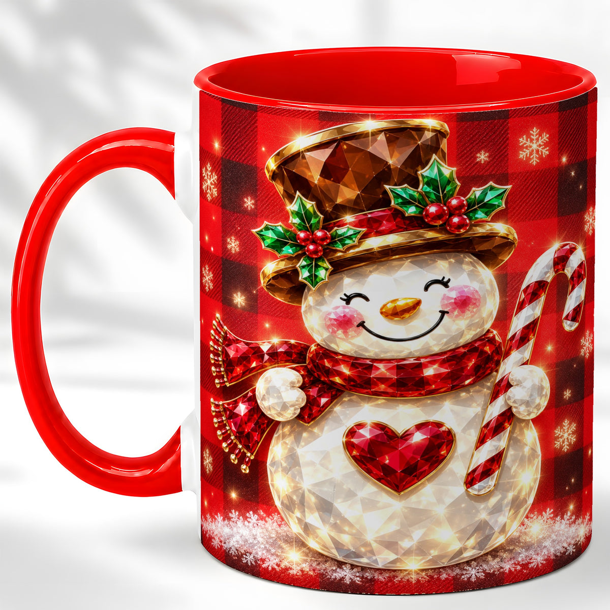 Gem Snowman Coffee Mug, Christmas Snowman Mug, Ceramic Cup