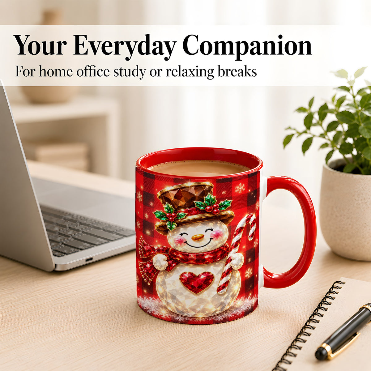 #pl[11oz|Red] Gem Snowman Coffee Mug, Christmas Snowman Mug, Ceramic Cup