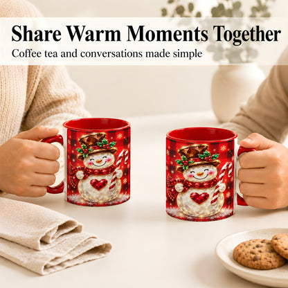 #pl[11oz|Red] Gem Snowman Coffee Mug, Christmas Snowman Mug, Ceramic Cup