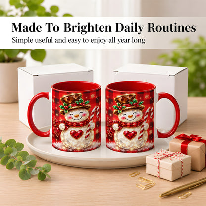 #pl[11oz|Red] Gem Snowman Coffee Mug, Christmas Snowman Mug, Ceramic Cup