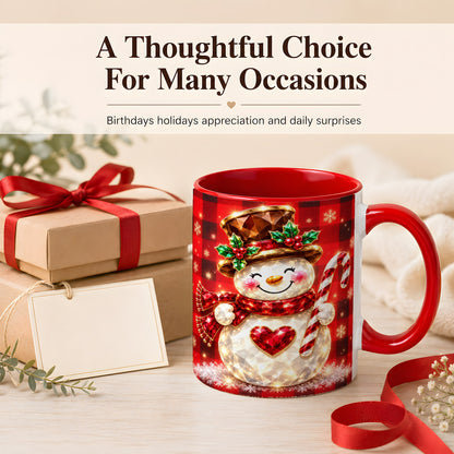 #pl[11oz|Red] Gem Snowman Coffee Mug, Christmas Snowman Mug, Ceramic Cup