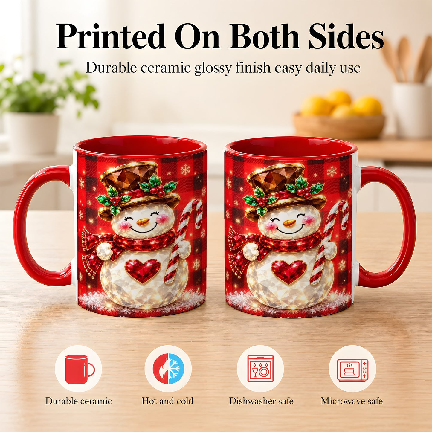 #pl[11oz|Red] Gem Snowman Coffee Mug, Christmas Snowman Mug, Ceramic Cup