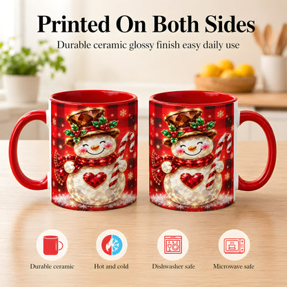 #pl[11oz|Red] Gem Snowman Coffee Mug, Christmas Snowman Mug, Ceramic Cup