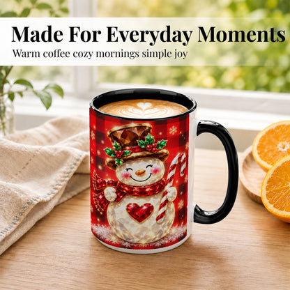 #pl[15oz|Black] Gem Snowman Coffee Mug, Christmas Snowman Mug, Ceramic Cup