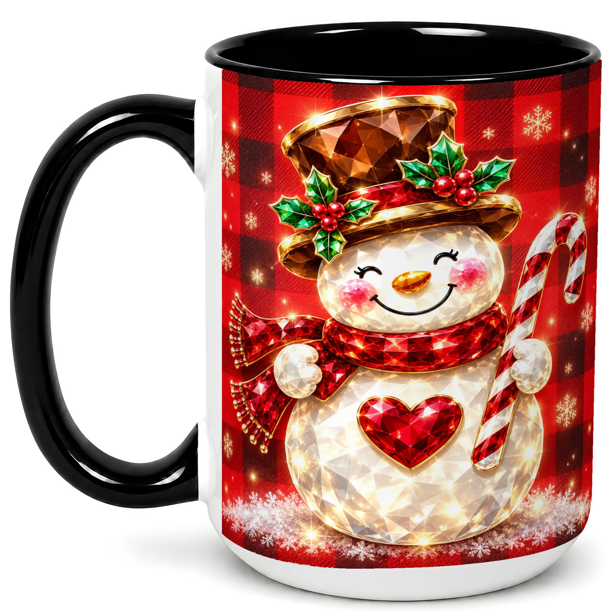 #pl[15oz|Black] Gem Snowman Coffee Mug, Christmas Snowman Mug, Ceramic Cup