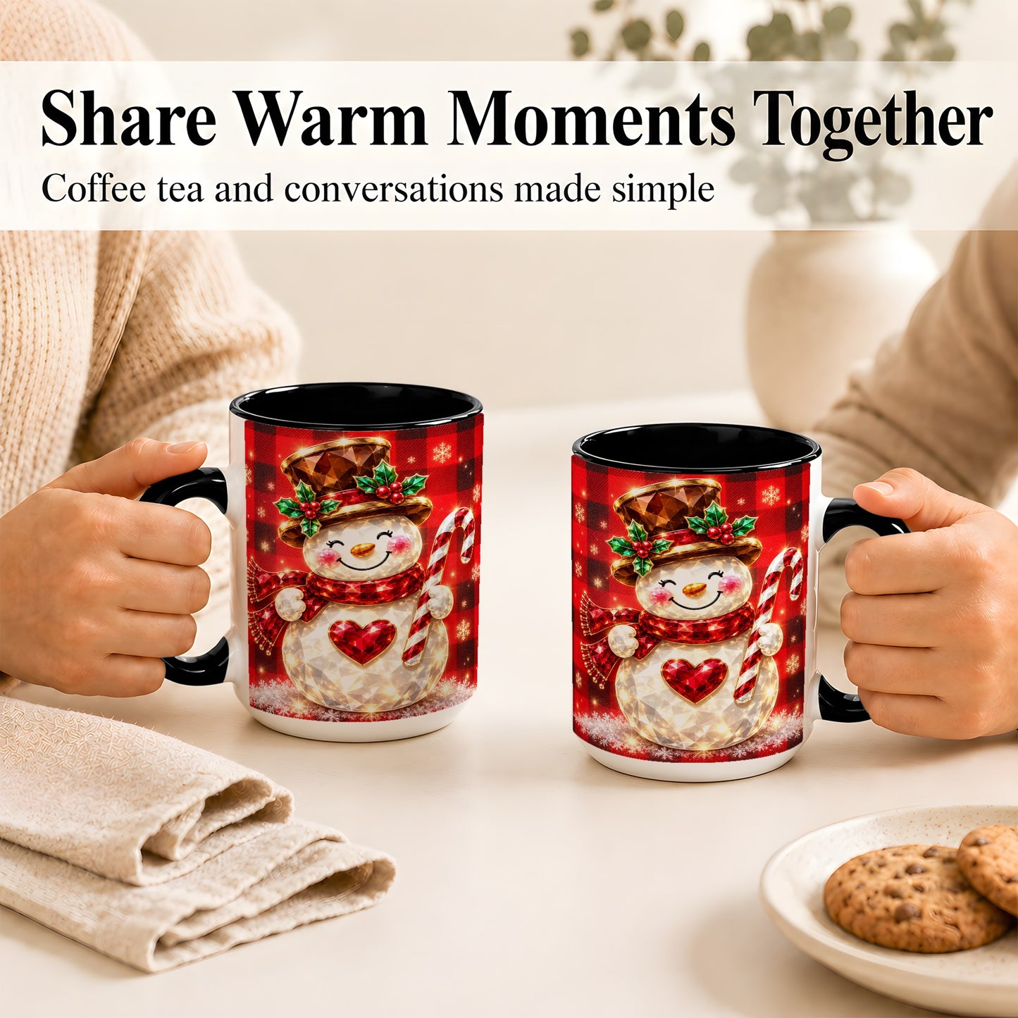 #pl[15oz|Black] Gem Snowman Coffee Mug, Christmas Snowman Mug, Ceramic Cup