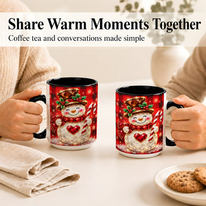 #pl[15oz|Black] Gem Snowman Coffee Mug, Christmas Snowman Mug, Ceramic Cup