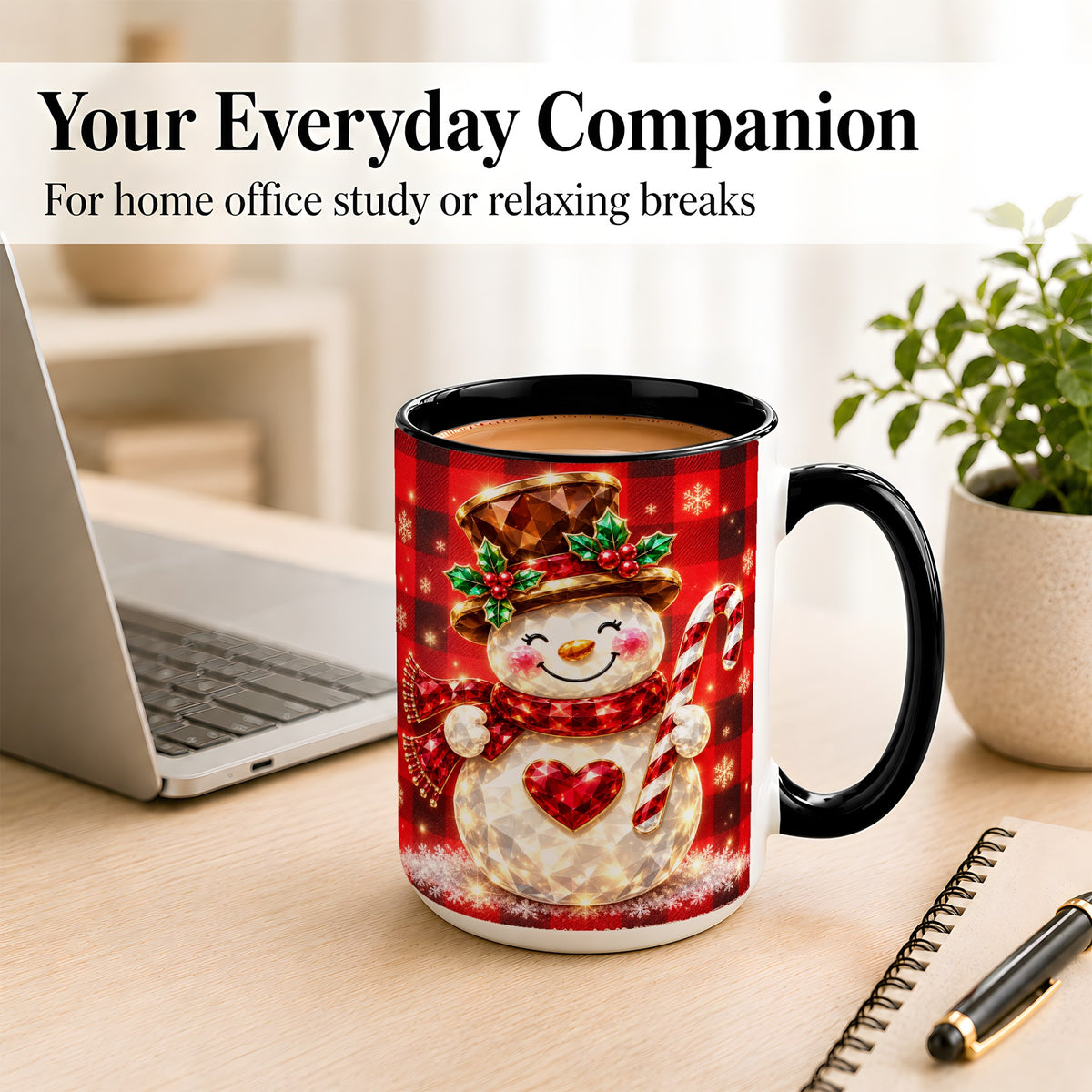 #pl[15oz|Black] Gem Snowman Coffee Mug, Christmas Snowman Mug, Ceramic Cup