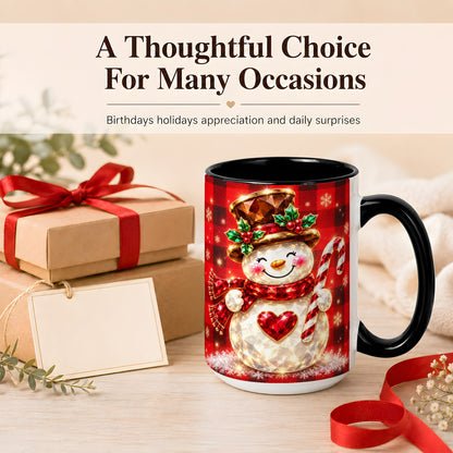 #pl[15oz|Black] Gem Snowman Coffee Mug, Christmas Snowman Mug, Ceramic Cup