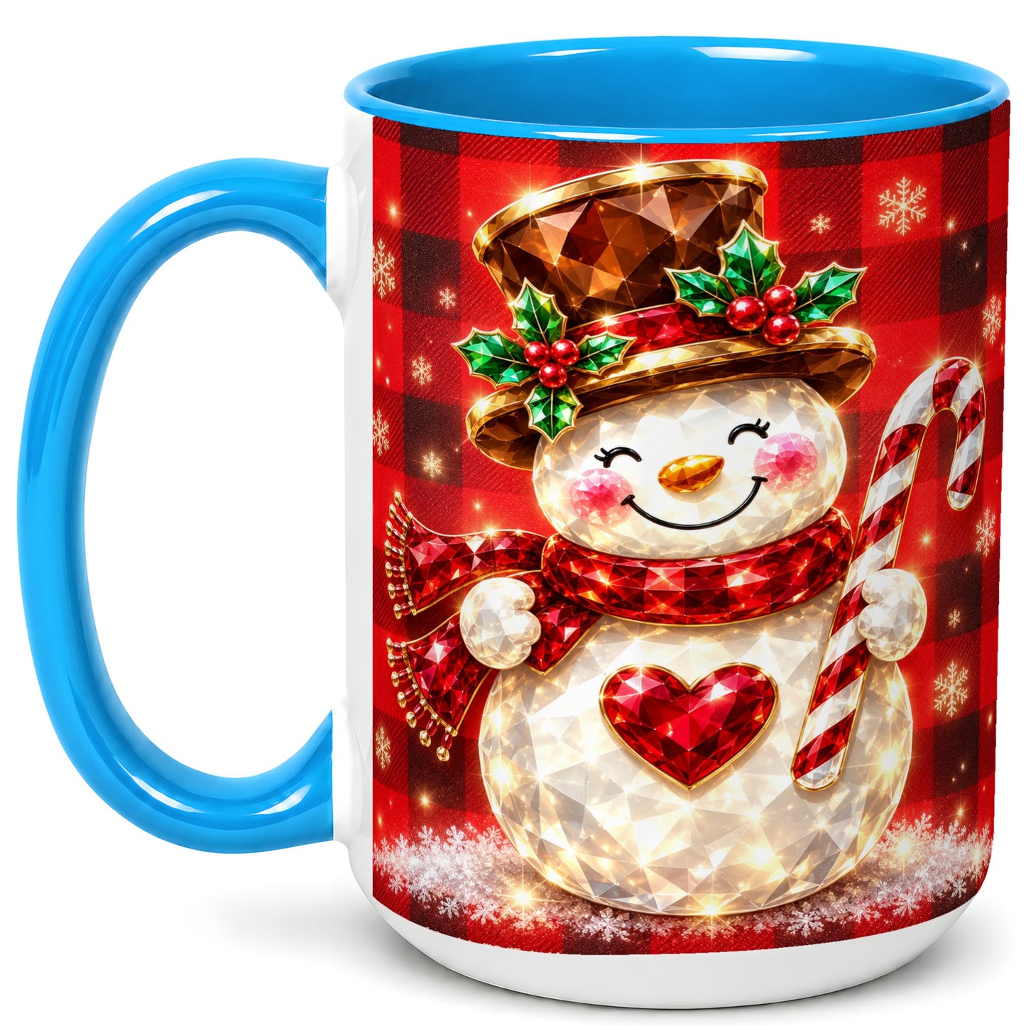 #pl[15oz|Blue] Gem Snowman Coffee Mug, Christmas Snowman Mug, Ceramic Cup