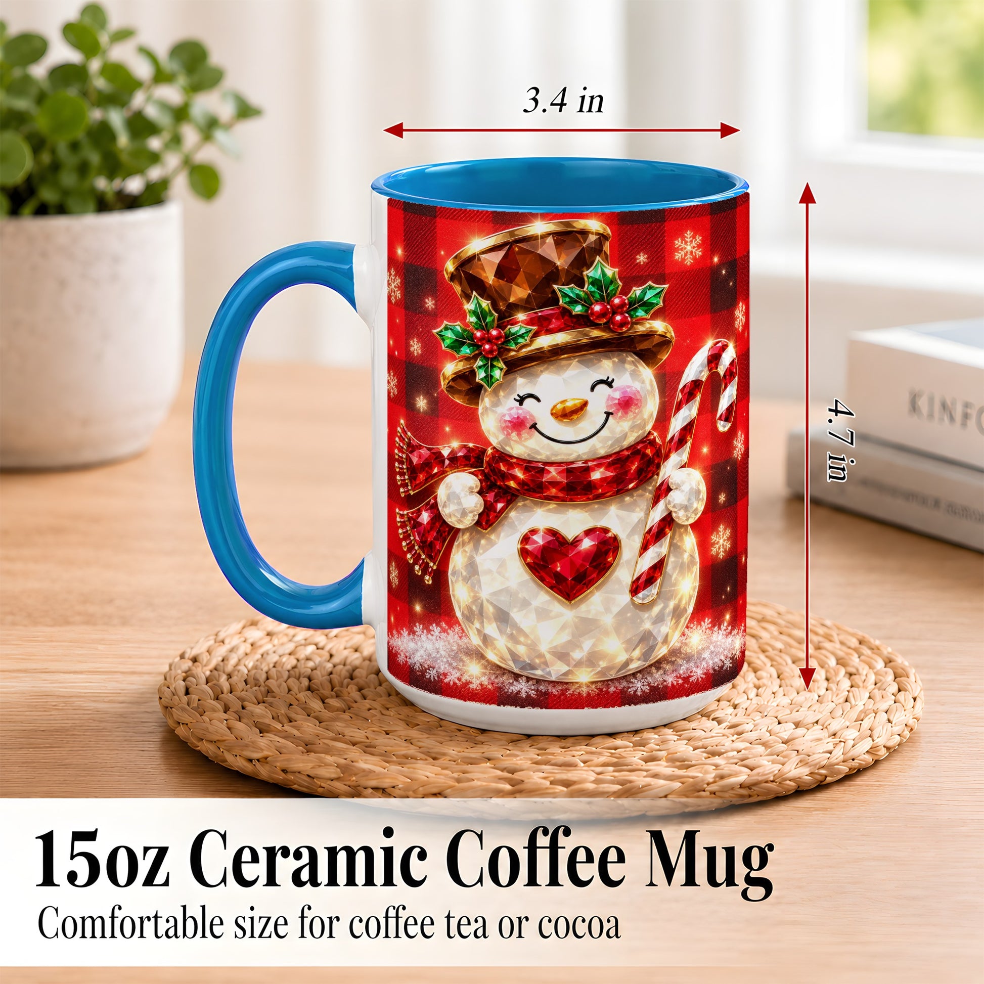#pl[15oz|Blue] Gem Snowman Coffee Mug, Christmas Snowman Mug, Ceramic Cup
