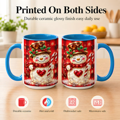 #pl[15oz|Blue] Gem Snowman Coffee Mug, Christmas Snowman Mug, Ceramic Cup