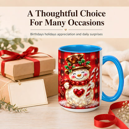 #pl[15oz|Blue] Gem Snowman Coffee Mug, Christmas Snowman Mug, Ceramic Cup