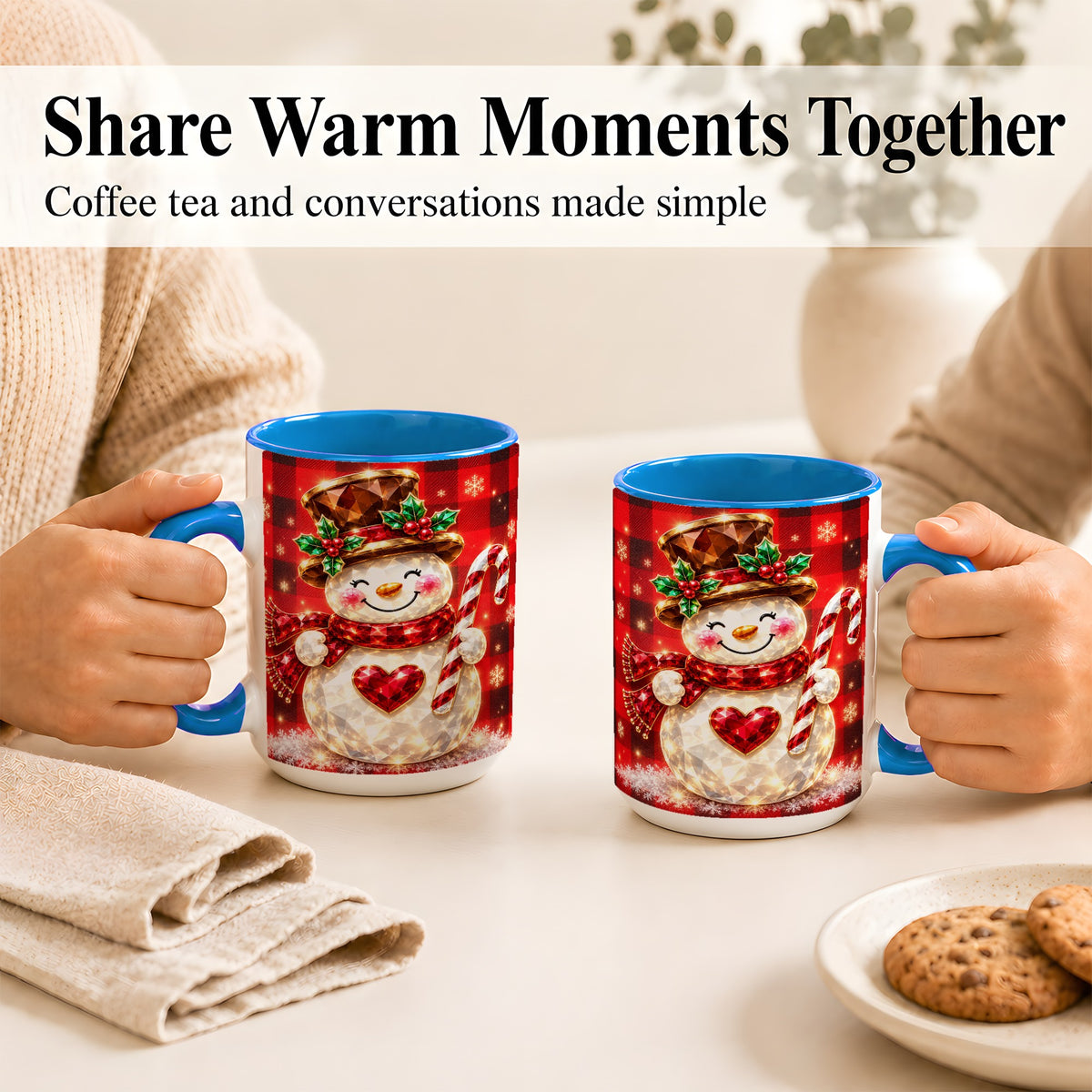 #pl[15oz|Blue] Gem Snowman Coffee Mug, Christmas Snowman Mug, Ceramic Cup