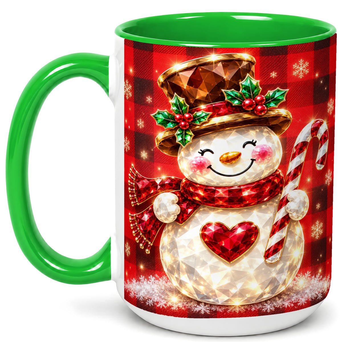 #pl[15oz|Green] Gem Snowman Coffee Mug, Christmas Snowman Mug, Ceramic Cup