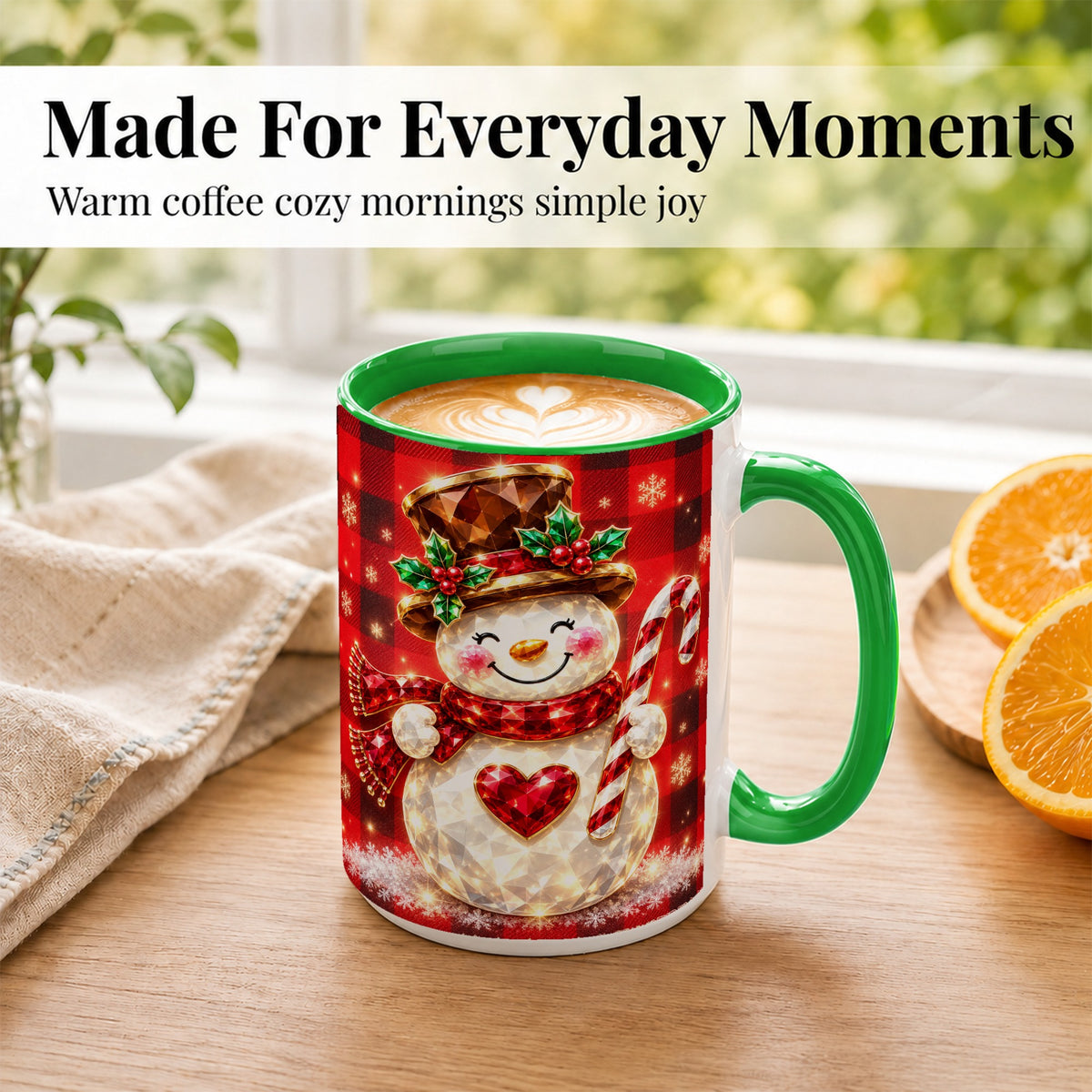 #pl[15oz|Green] Gem Snowman Coffee Mug, Christmas Snowman Mug, Ceramic Cup