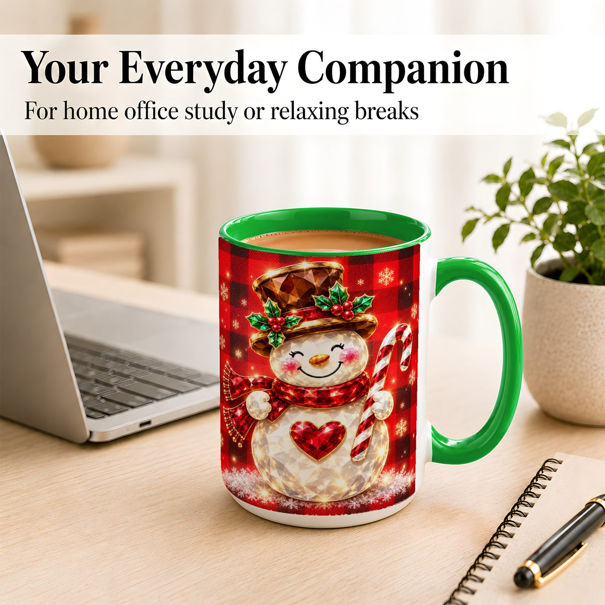 #pl[15oz|Green] Gem Snowman Coffee Mug, Christmas Snowman Mug, Ceramic Cup