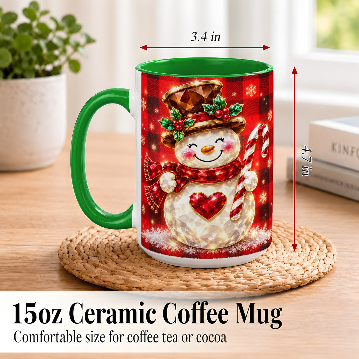 #pl[15oz|Green] Gem Snowman Coffee Mug, Christmas Snowman Mug, Ceramic Cup