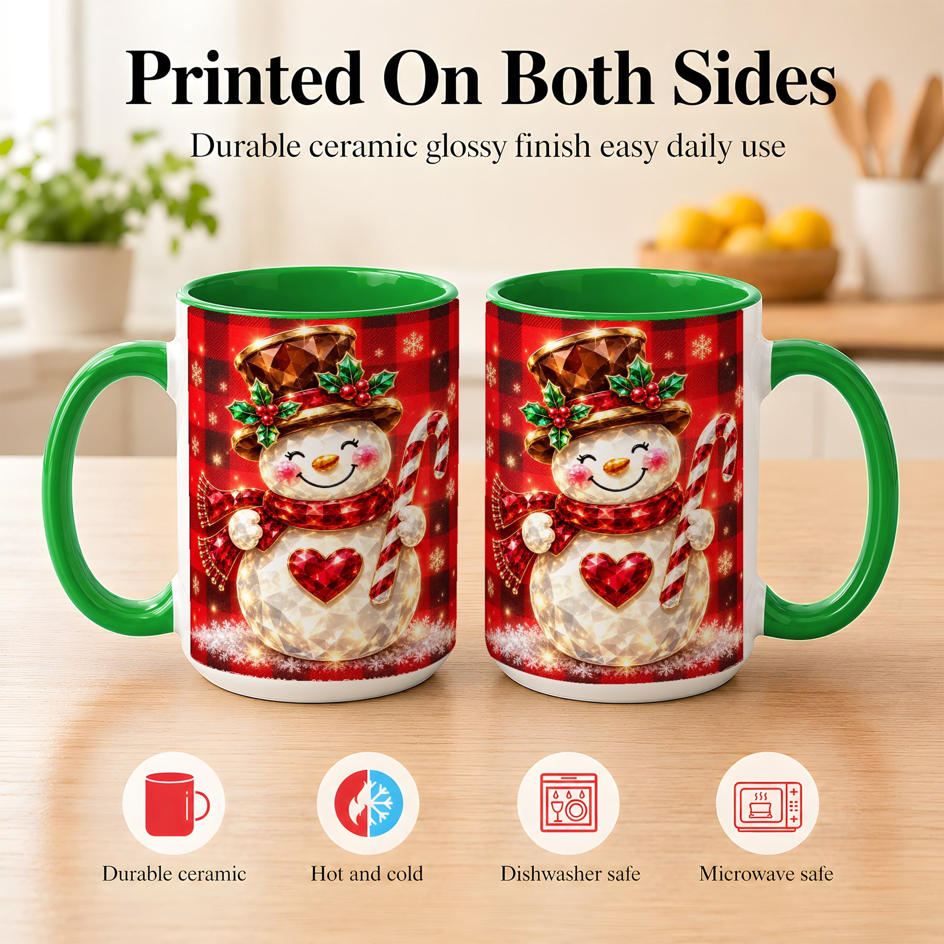 #pl[15oz|Green] Gem Snowman Coffee Mug, Christmas Snowman Mug, Ceramic Cup