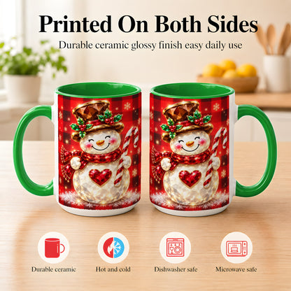 #pl[15oz|Green] Gem Snowman Coffee Mug, Christmas Snowman Mug, Ceramic Cup