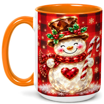 #pl[15oz|Orange] Gem Snowman Coffee Mug, Christmas Snowman Mug, Ceramic Cup