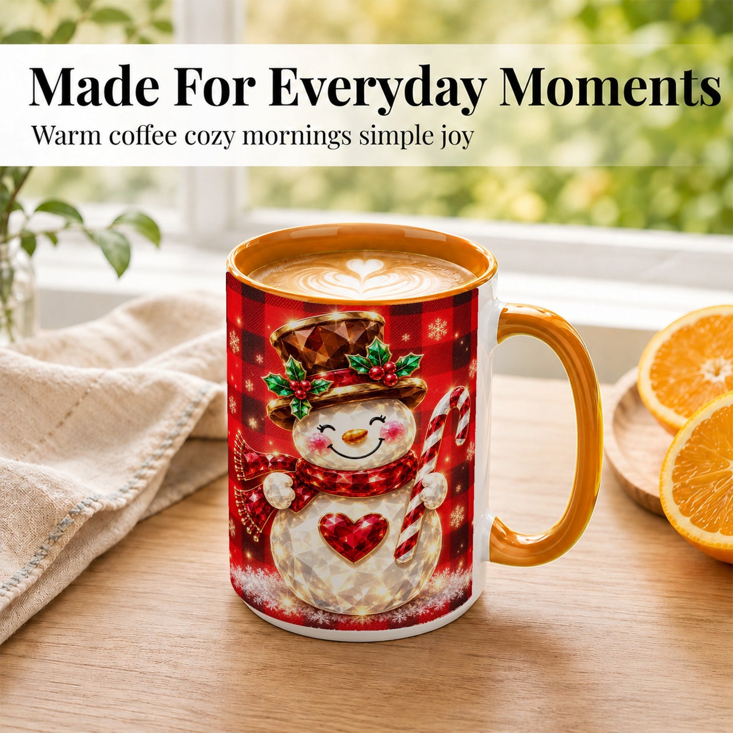 #pl[15oz|Orange] Gem Snowman Coffee Mug, Christmas Snowman Mug, Ceramic Cup