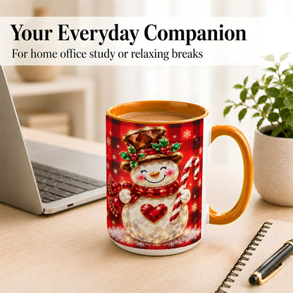 #pl[15oz|Orange] Gem Snowman Coffee Mug, Christmas Snowman Mug, Ceramic Cup