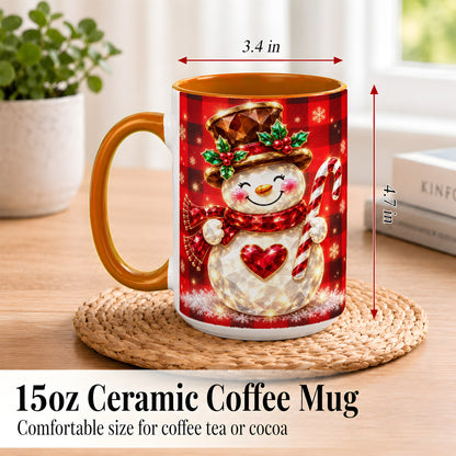#pl[15oz|Orange] Gem Snowman Coffee Mug, Christmas Snowman Mug, Ceramic Cup
