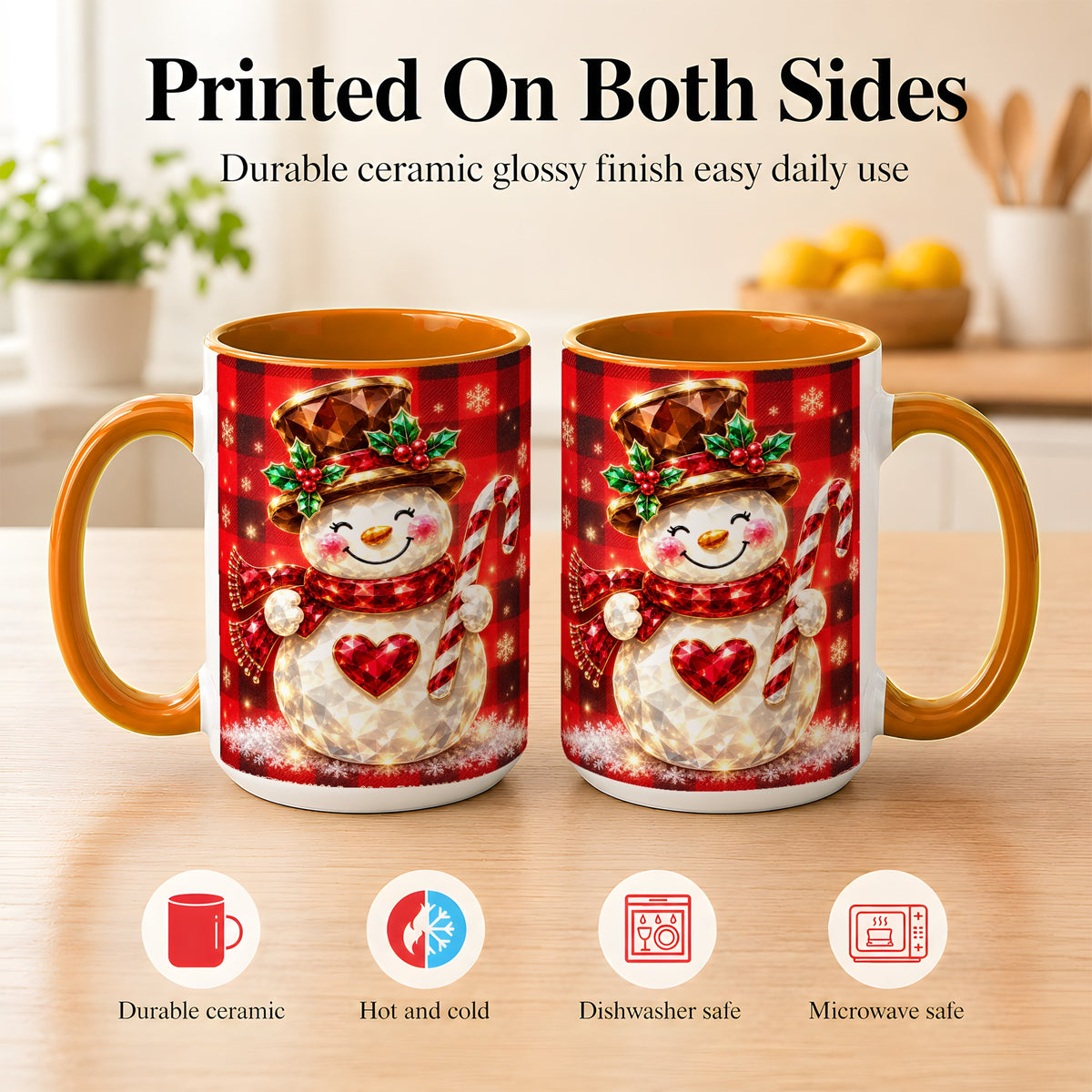 #pl[15oz|Orange] Gem Snowman Coffee Mug, Christmas Snowman Mug, Ceramic Cup