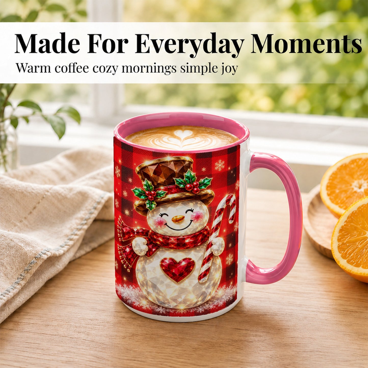 #pl[15oz|Pink] Gem Snowman Coffee Mug, Christmas Snowman Mug, Ceramic Cup