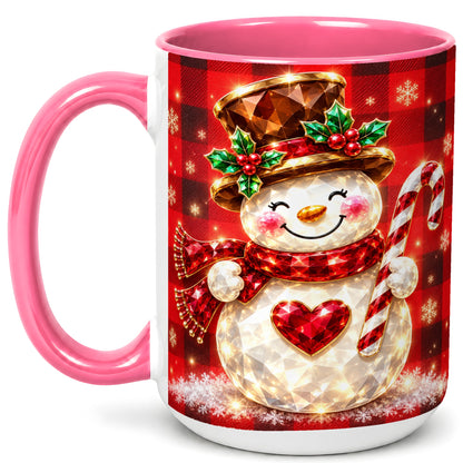 #pl[15oz|Pink] Gem Snowman Coffee Mug, Christmas Snowman Mug, Ceramic Cup