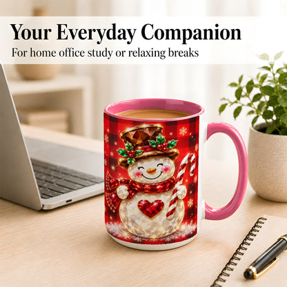 #pl[15oz|Pink] Gem Snowman Coffee Mug, Christmas Snowman Mug, Ceramic Cup