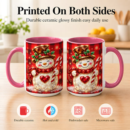 #pl[15oz|Pink] Gem Snowman Coffee Mug, Christmas Snowman Mug, Ceramic Cup