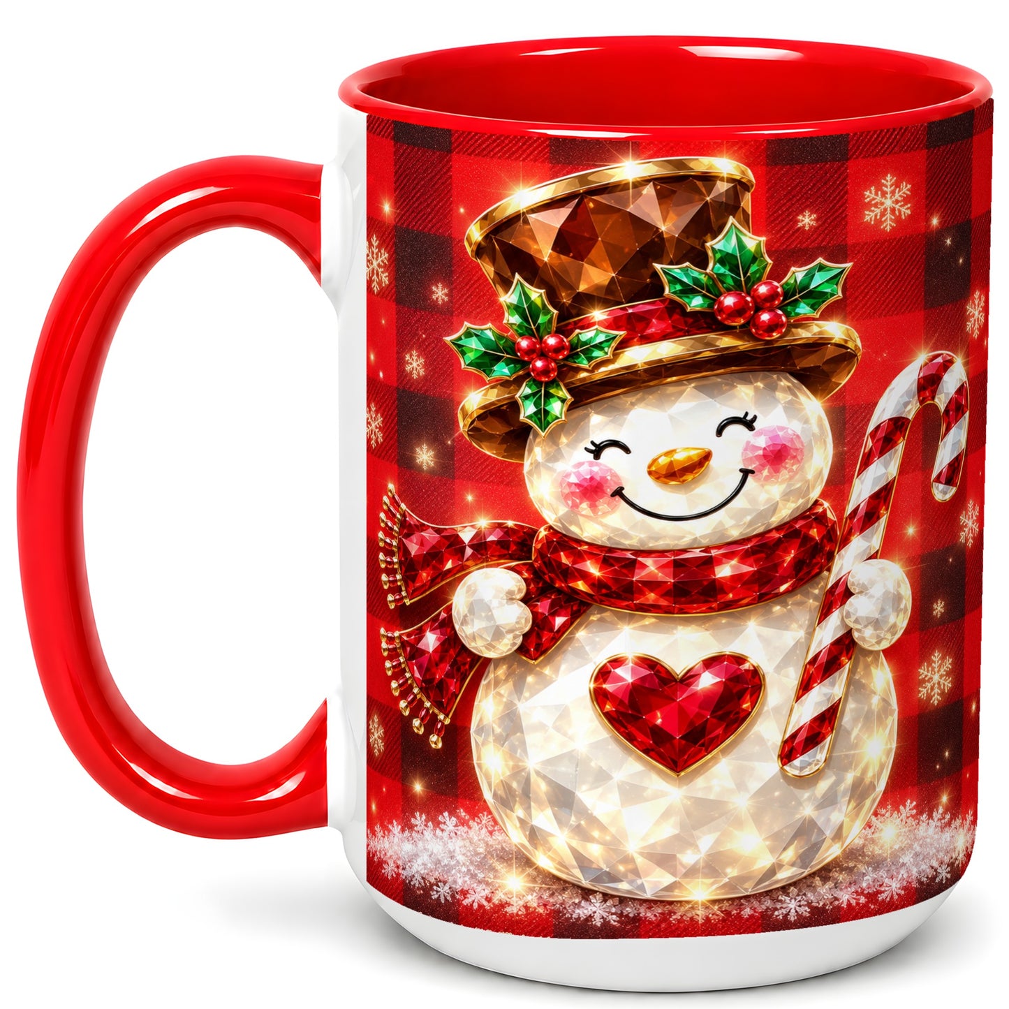 #pl[15oz|Red] Gem Snowman Coffee Mug, Christmas Snowman Mug, Ceramic Cup