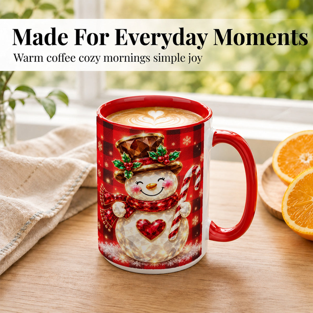#pl[15oz|Red] Gem Snowman Coffee Mug, Christmas Snowman Mug, Ceramic Cup