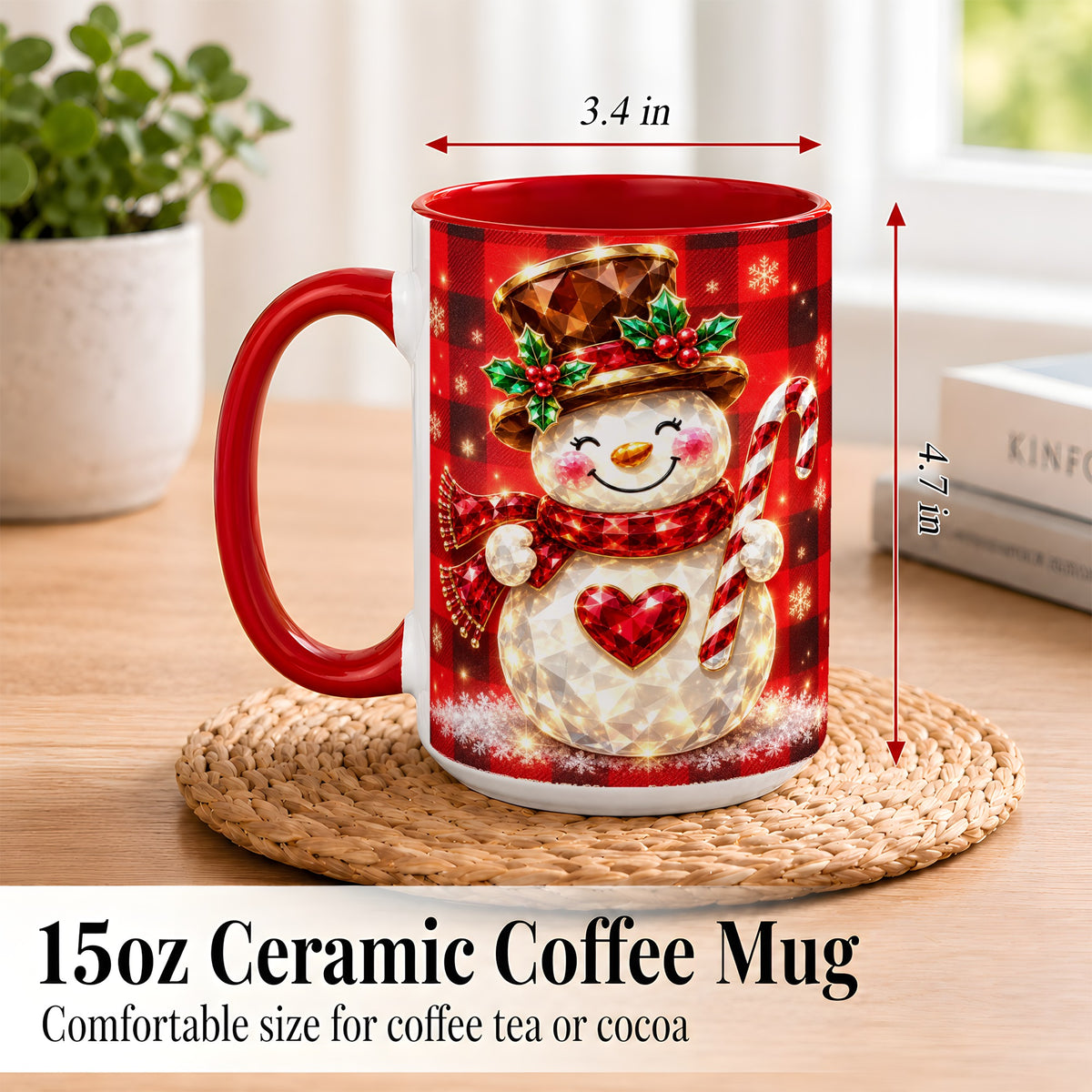 #pl[15oz|Red] Gem Snowman Coffee Mug, Christmas Snowman Mug, Ceramic Cup