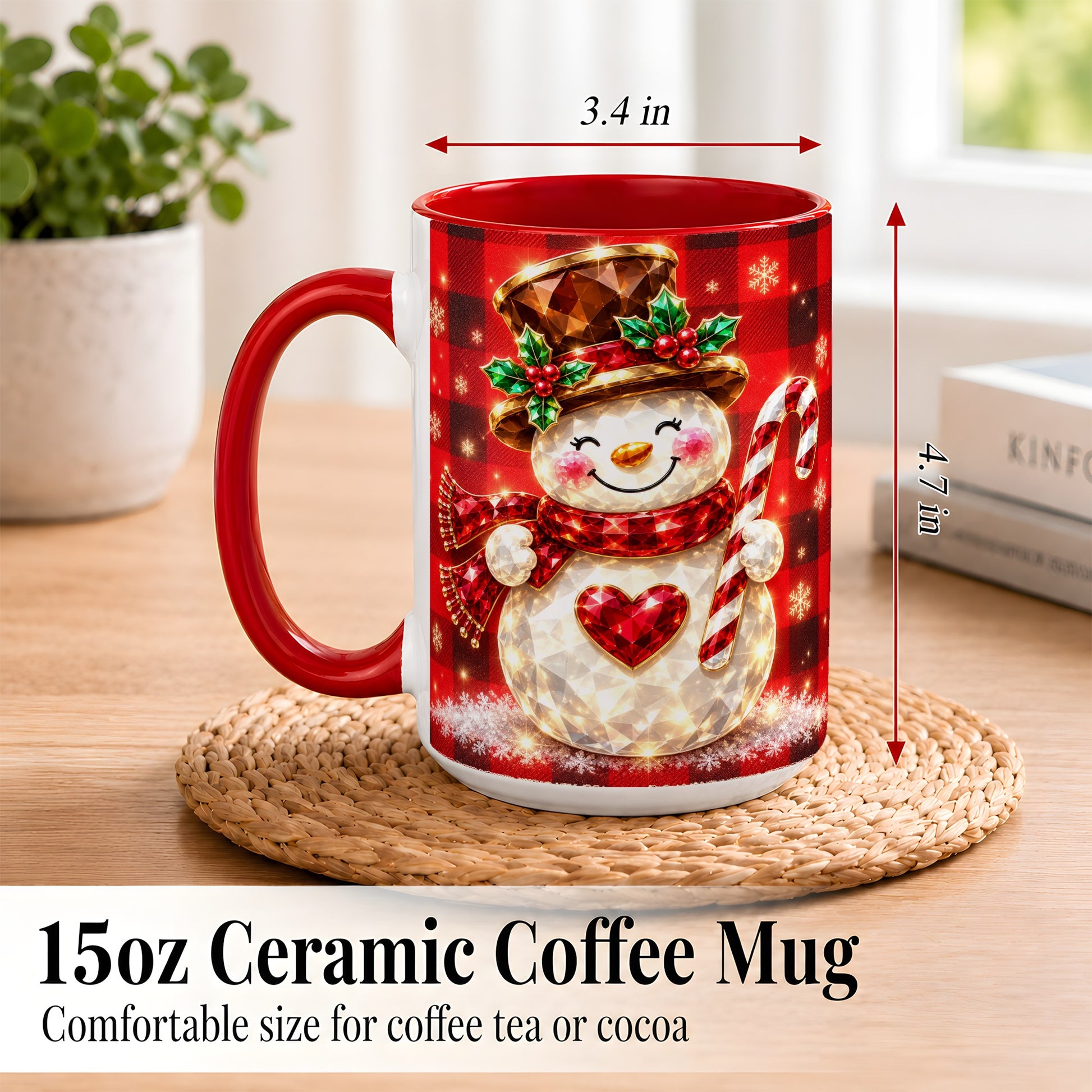 #pl[15oz|Red] Gem Snowman Coffee Mug, Christmas Snowman Mug, Ceramic Cup