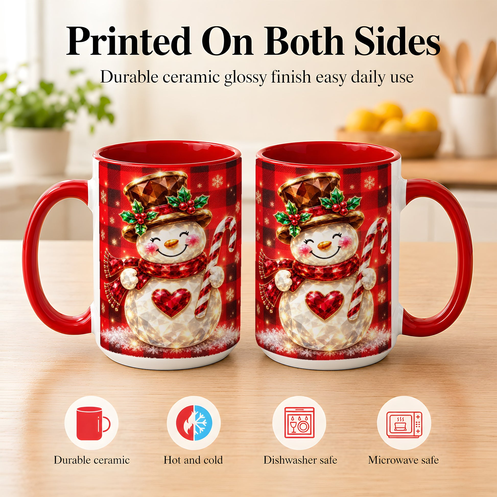 #pl[15oz|Red] Gem Snowman Coffee Mug, Christmas Snowman Mug, Ceramic Cup