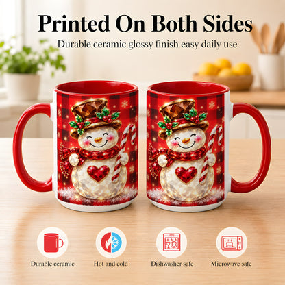 #pl[15oz|Red] Gem Snowman Coffee Mug, Christmas Snowman Mug, Ceramic Cup