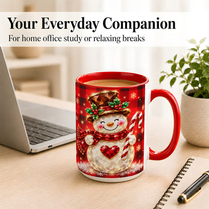 #pl[15oz|Red] Gem Snowman Coffee Mug, Christmas Snowman Mug, Ceramic Cup