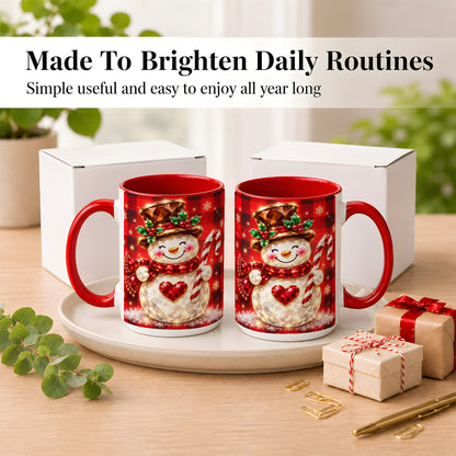 #pl[15oz|Red] Gem Snowman Coffee Mug, Christmas Snowman Mug, Ceramic Cup