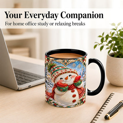 #pl[11oz|Black] Christmas Snowman Coffee Mug, Winter Snowman Mug, Ceramic Cup