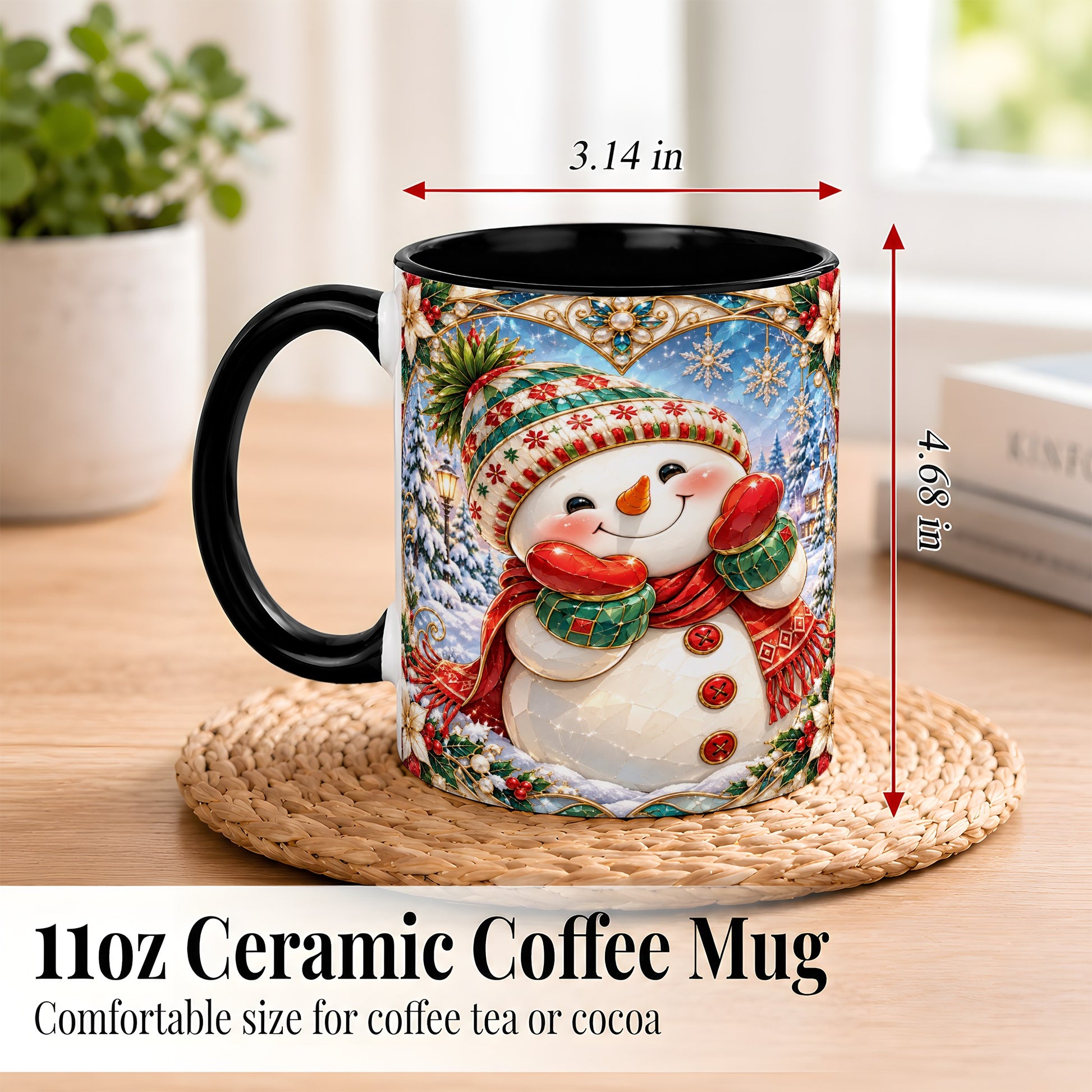 #pl[11oz|Black] Christmas Snowman Coffee Mug, Winter Snowman Mug, Ceramic Cup