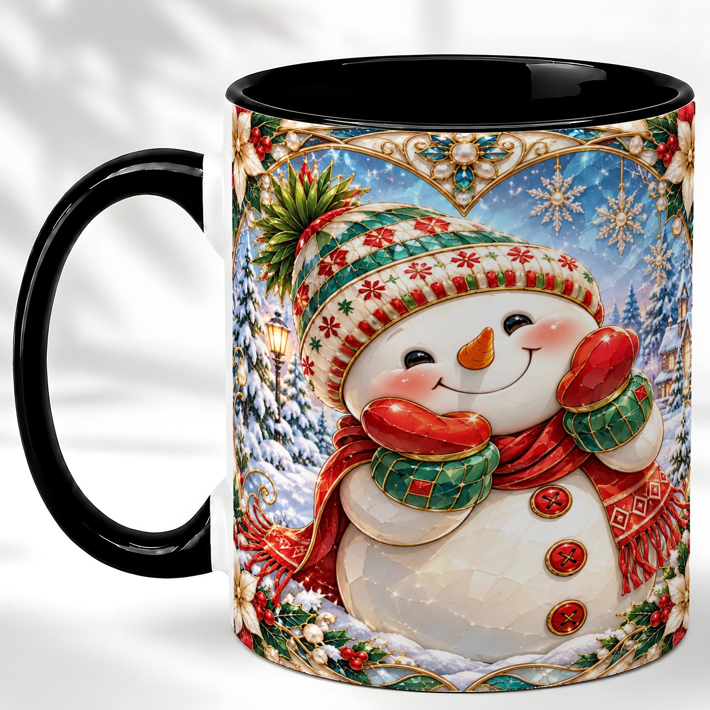 #pl[11oz|Black] Christmas Snowman Coffee Mug, Winter Snowman Mug, Ceramic Cup