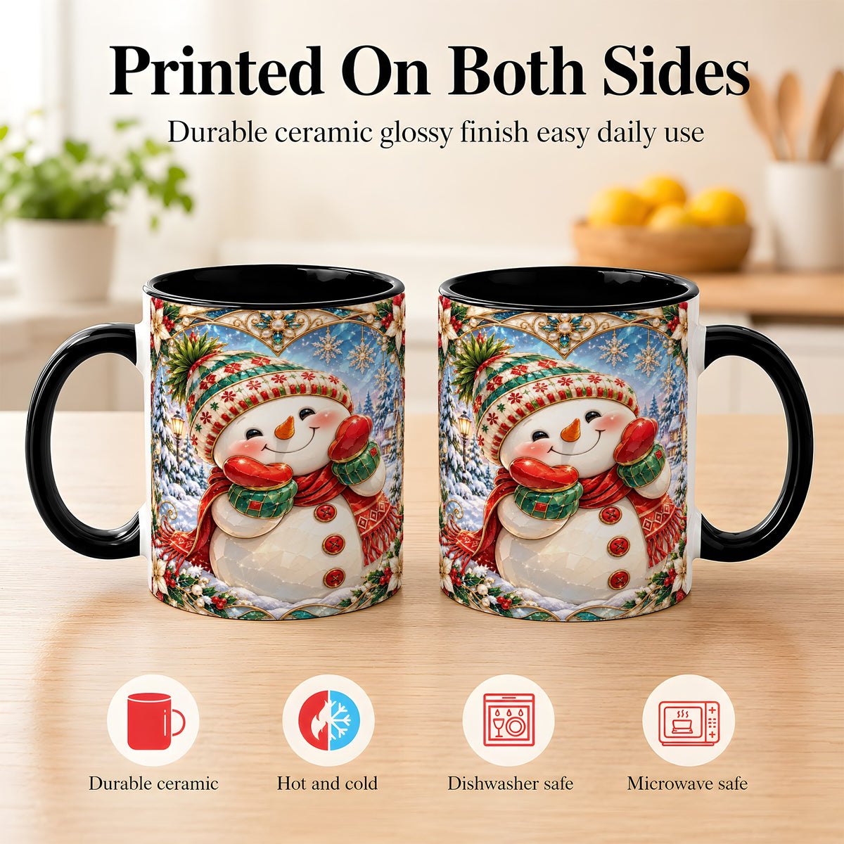 #pl[11oz|Black] Christmas Snowman Coffee Mug, Winter Snowman Mug, Ceramic Cup