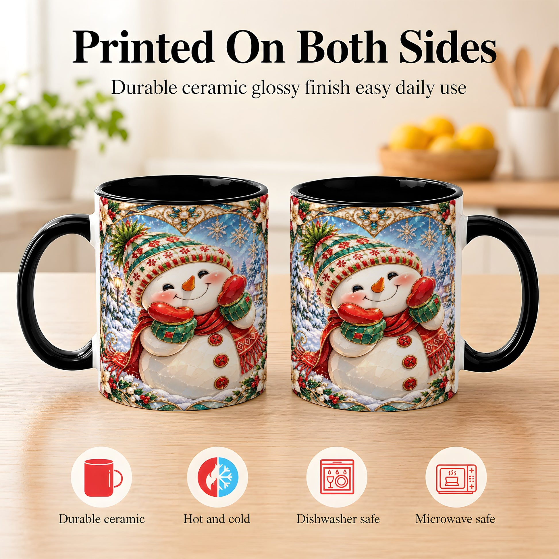 #pl[11oz|Black] Christmas Snowman Coffee Mug, Winter Snowman Mug, Ceramic Cup