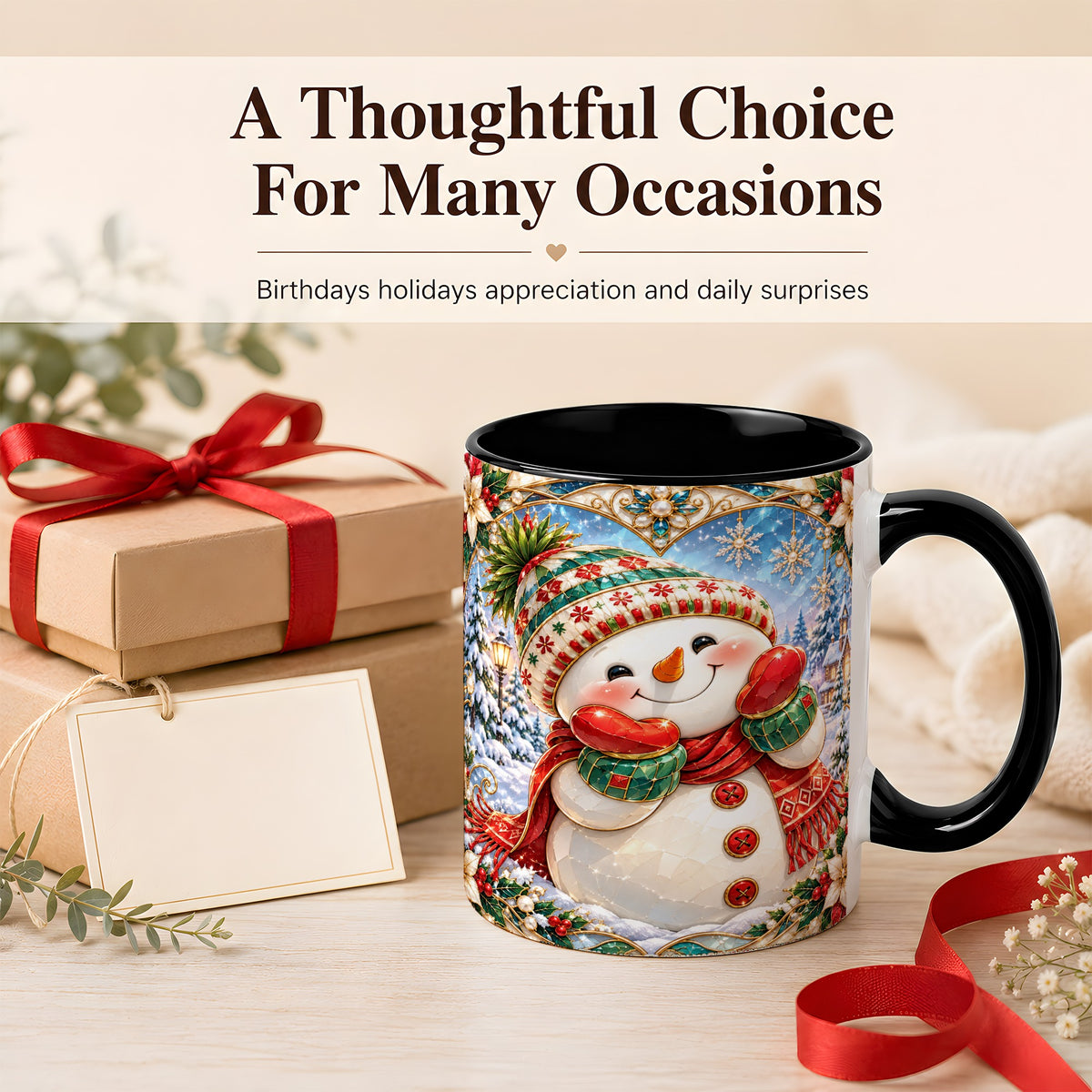 #pl[11oz|Black] Christmas Snowman Coffee Mug, Winter Snowman Mug, Ceramic Cup
