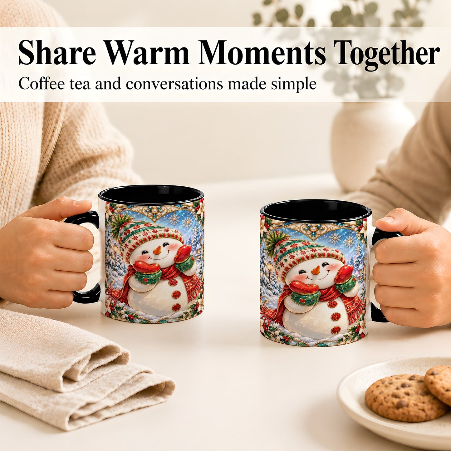 #pl[11oz|Black] Christmas Snowman Coffee Mug, Winter Snowman Mug, Ceramic Cup